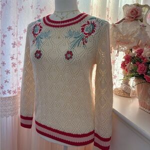 Maje Embroidery Knit Cotton And Wool Blend Jumper